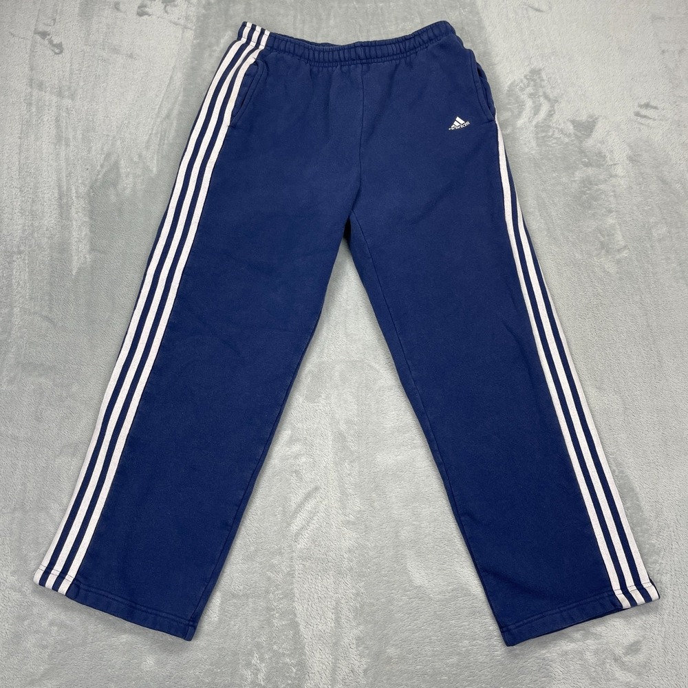 Adidas‎ Sweatpants Mens M (29x28) Blue White 3-Stripes Straight Leg Drawstring